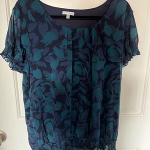 Croft & Barrow Teal and Navy Floral Blouse